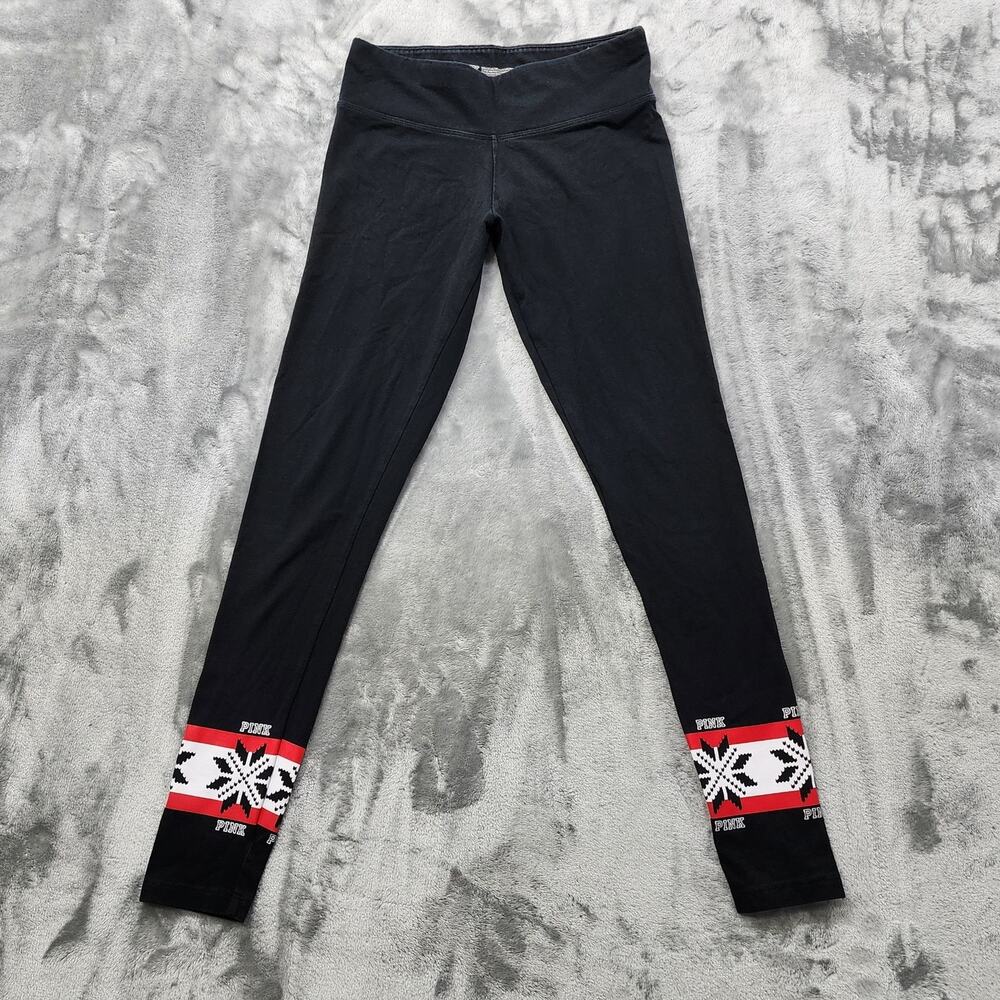 PINK Victoria's Secret Yoga Pants Womens S Black Red White Fair Isle Snowflake‎
